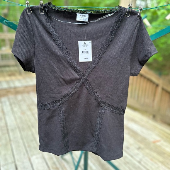 Cotton On Womens Daisy Lace Trim Tee size M - Picture 3 of 10